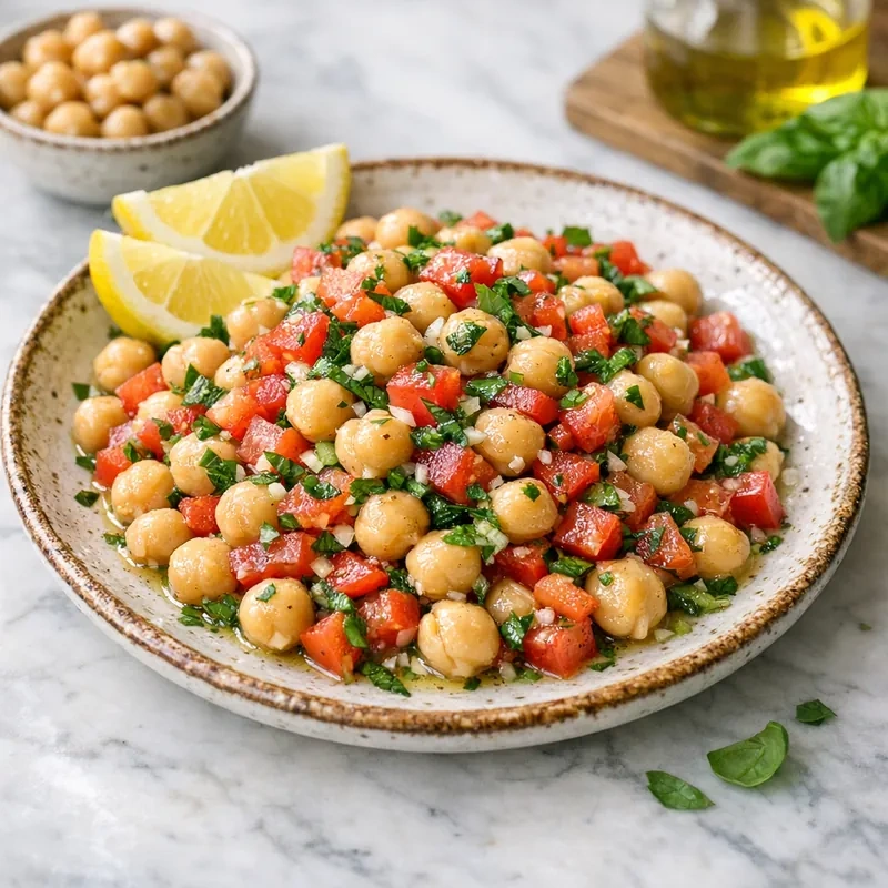 Ensaladita Fría de Garbanzos con Jitomate y Albahaca