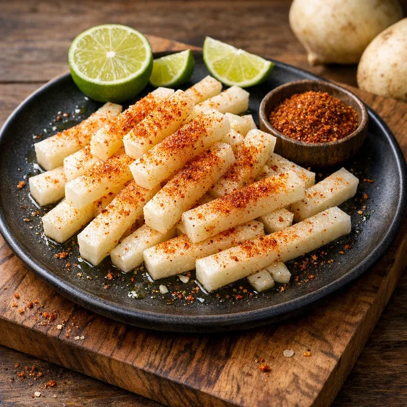 Jícama Fresca con Limón y Tajín Natural