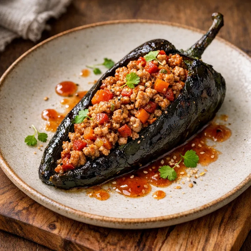 Chile Pasilla Relleno de Picadillo de Pavo