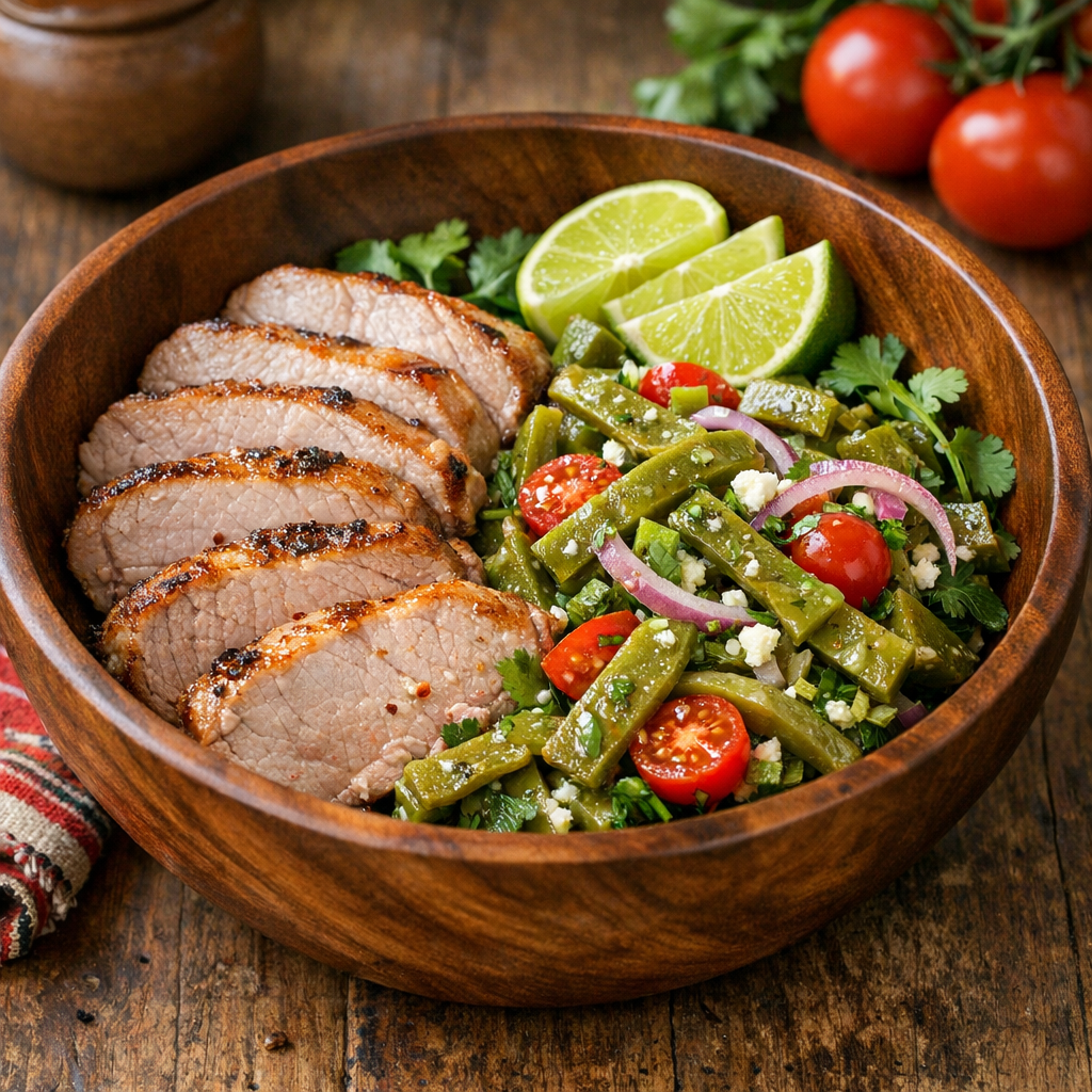 Lomo de Cerdo Magro con Ensalada de Nopales y Limón