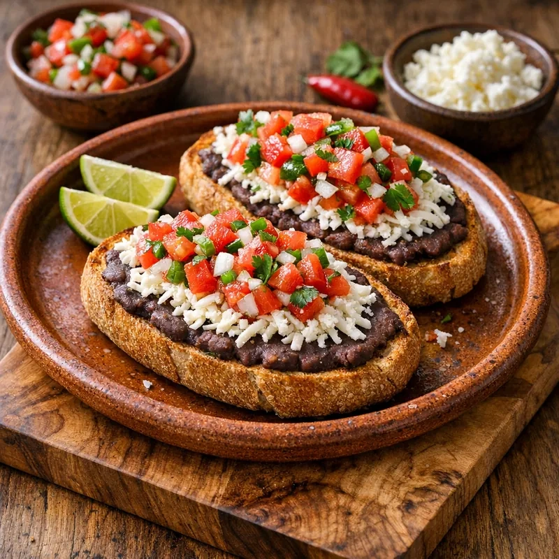 Molletes de Frijol con Pico de Gallo y Panela