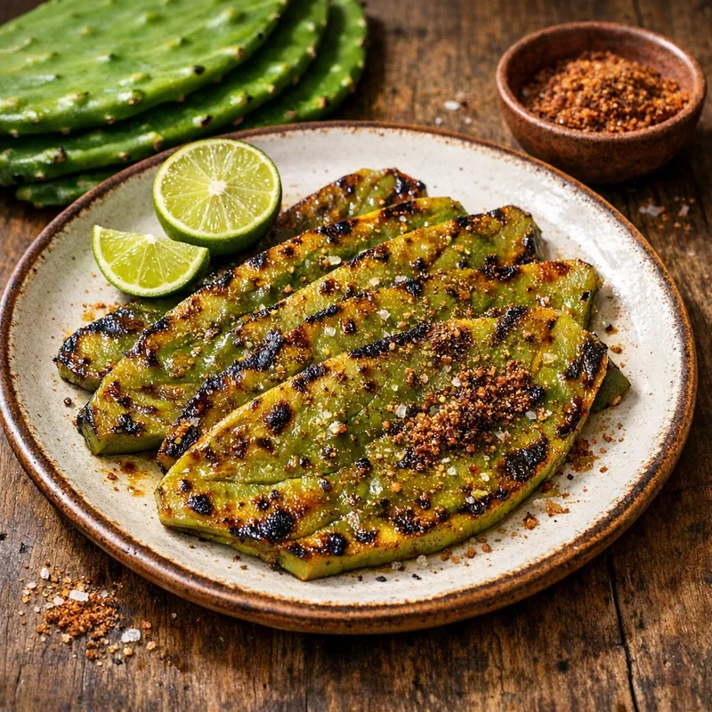 Nopales Asados con Limón y Sal de Gusano