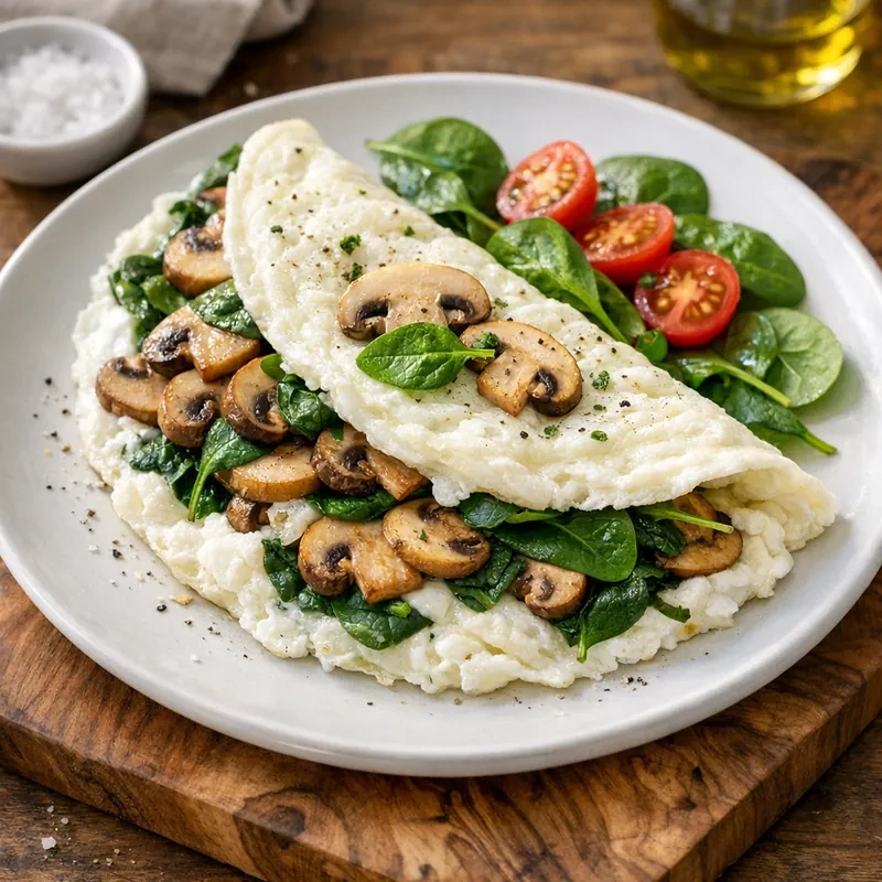 Omelette de Claras con Champiñones y Espinaca