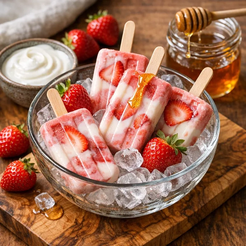 Paletas Heladas de Fresas con Yogur Natural