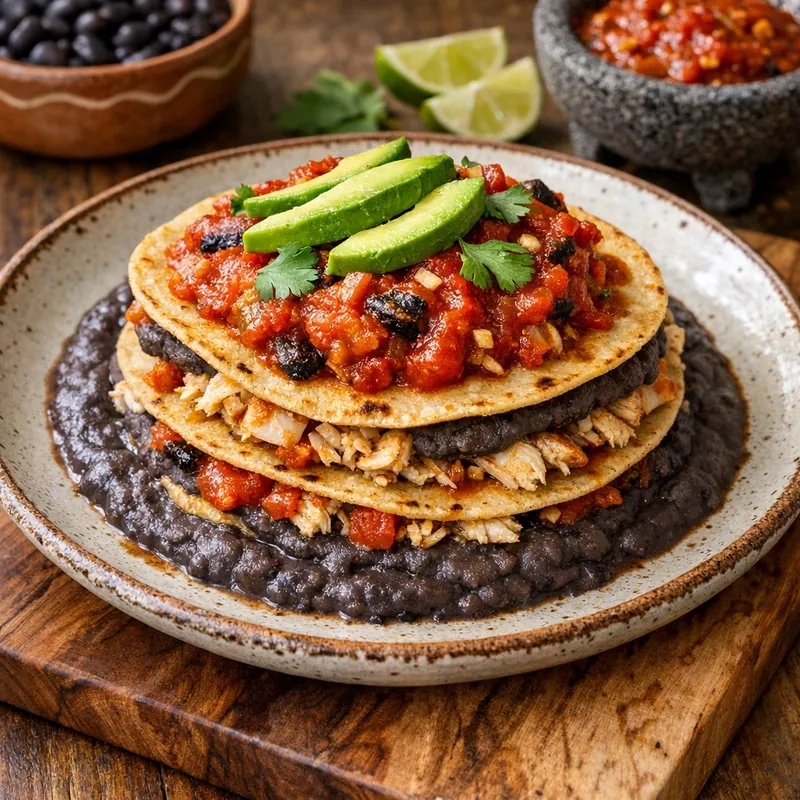 Pan de Cazón Campechano con Frijol Negro y Chiltomate