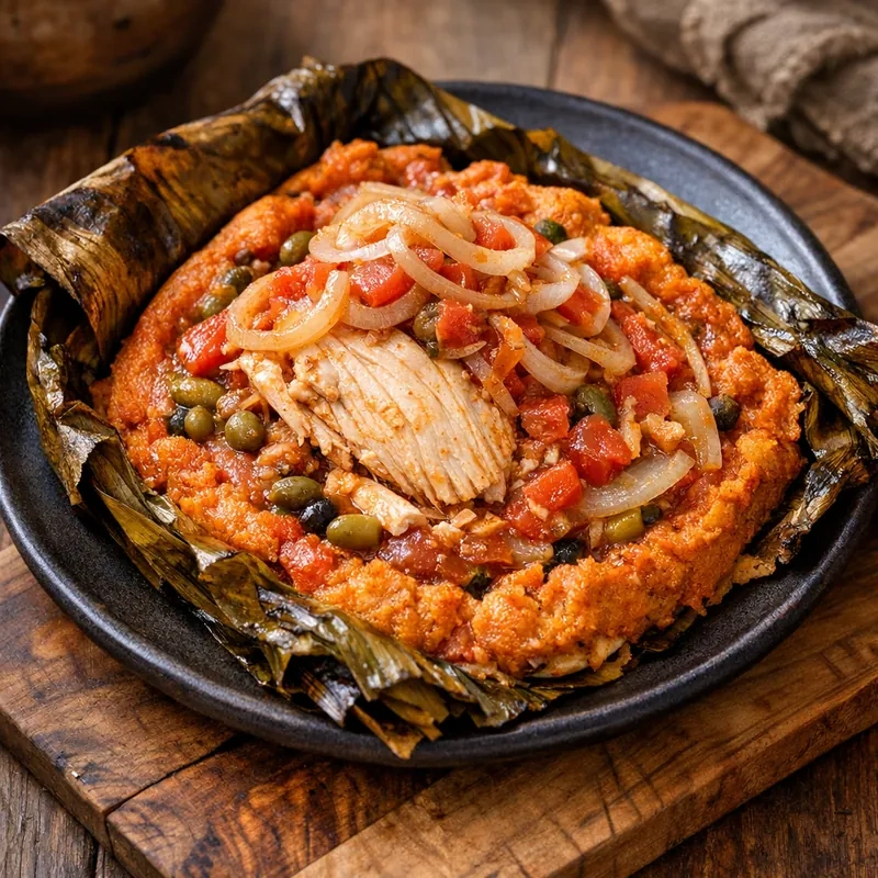 Pollo en Mucbilpollo Horneado en Hoja de Plátano
