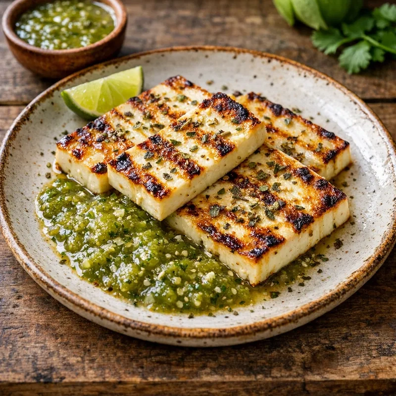Queso Panela Asado con Orégano y Salsa Verde