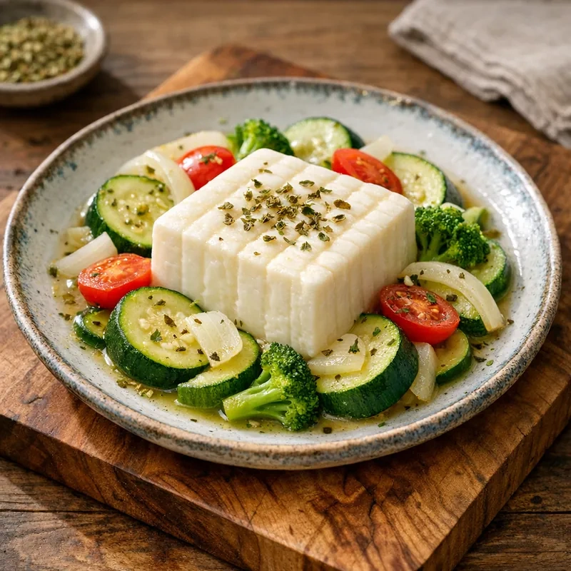 Queso Panela Light al Vapor con Zucchini y Orégano