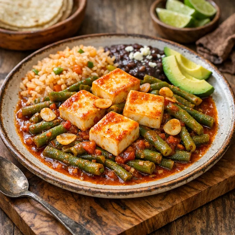 Queso Panela Light en Guisado de Ejotes con Ajo