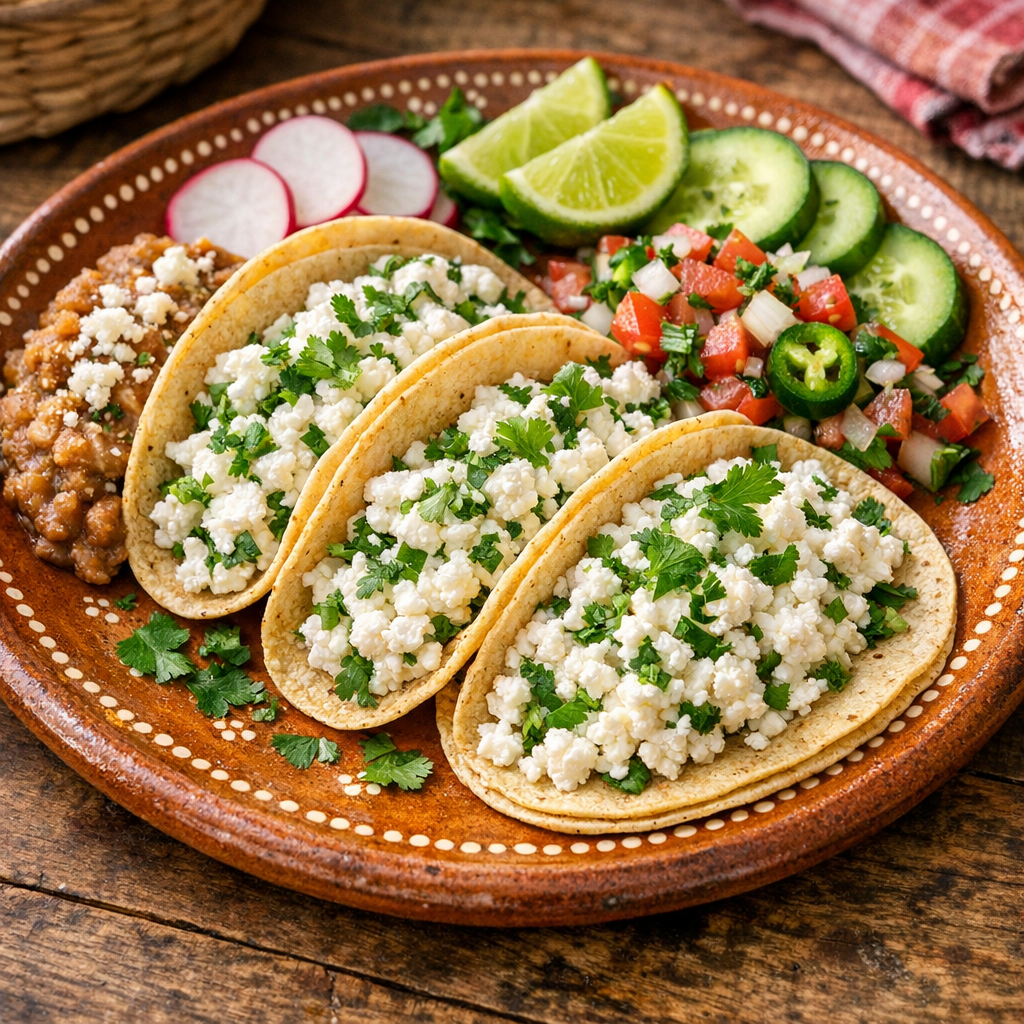 Requesón Magro en Tacos de Maíz con Cilantro