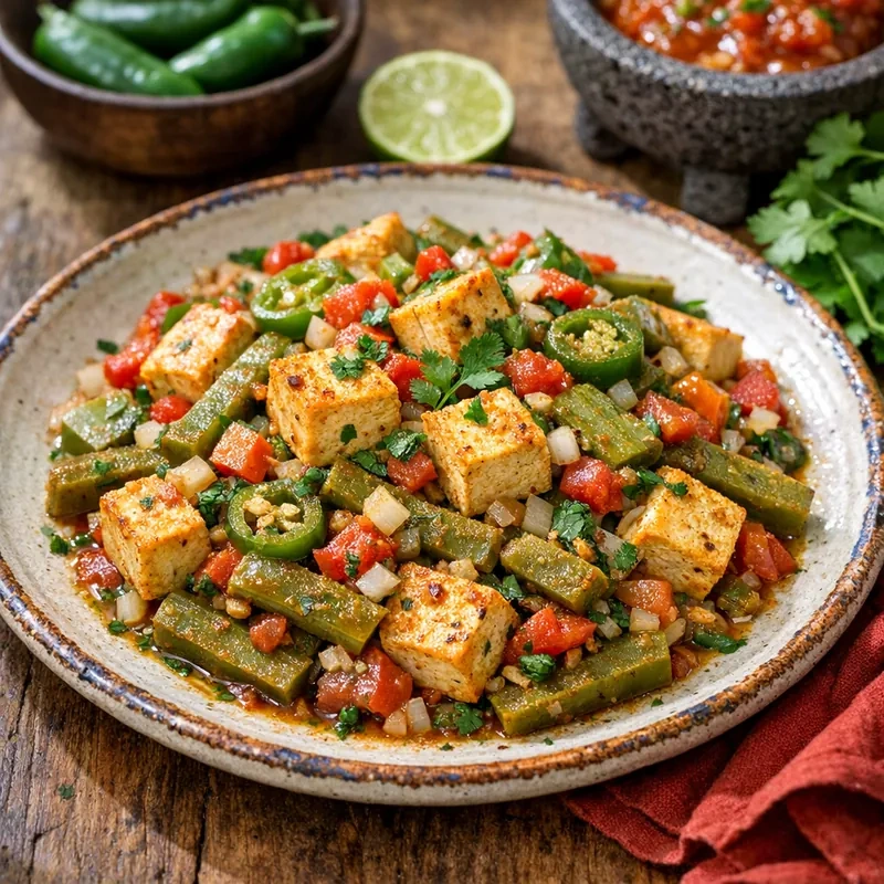 Tofu Firme a la Mexicana con Nopales