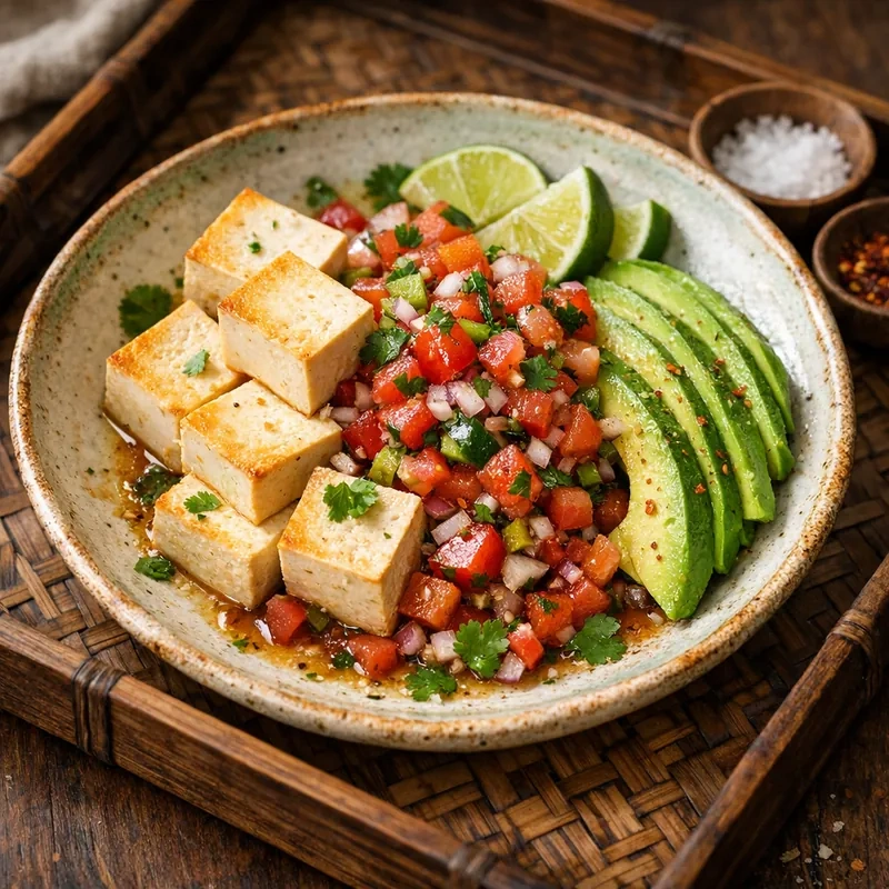 Tofu Firme con Pico de Gallo y Aguacate
