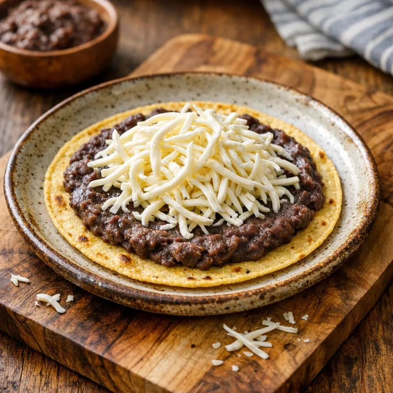 Tortilla de Maíz con Frijoles Refritos y Queso