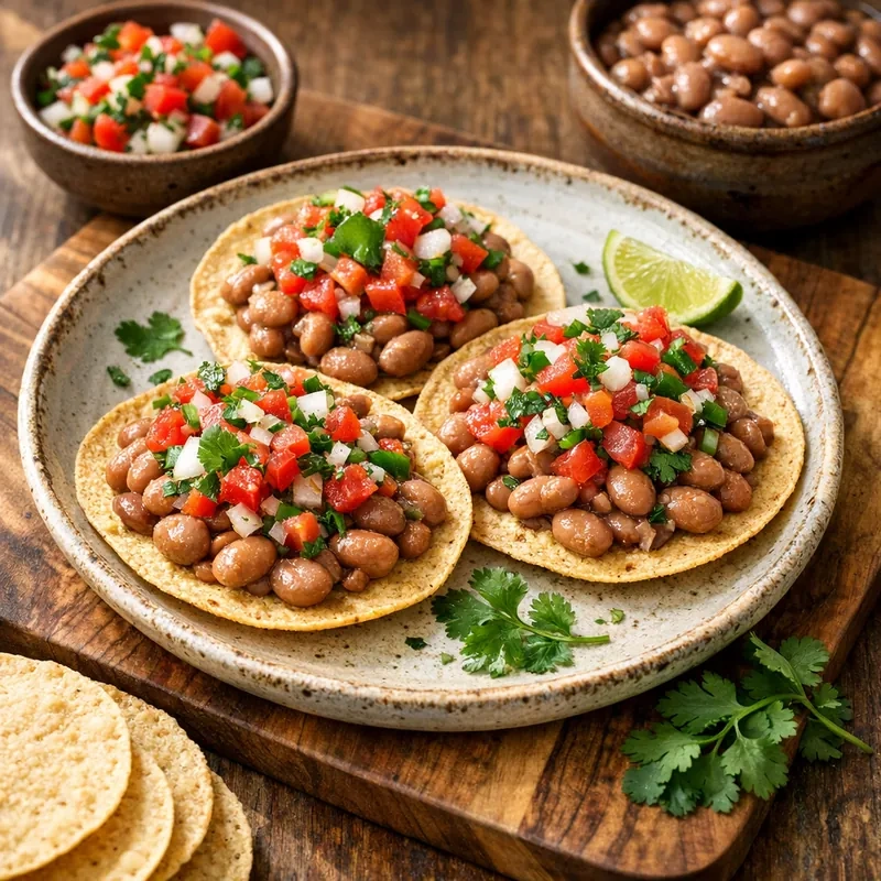 Tostaditas de Maíz con Frijol Bayo y Pico de Gallo