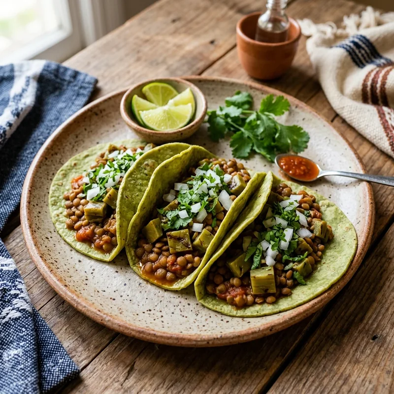 Tacos de Guisado de Lentejas de la Olla con Nopales
