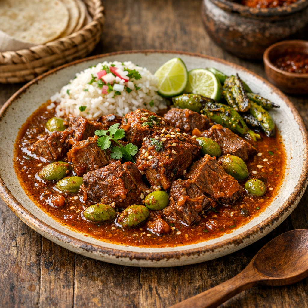 Huaxmole Poblano de Res con Guajes