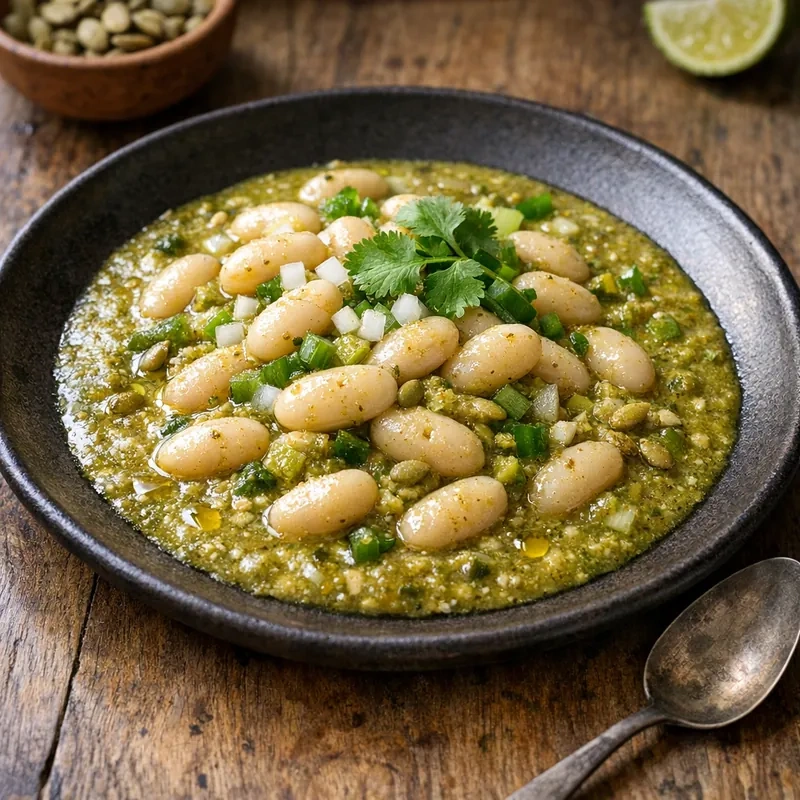 Alubias Blancas al Pipian Verde de Pepita de Calabaza