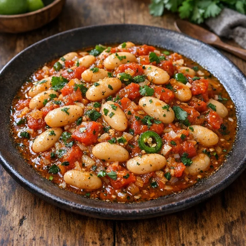 Alubias Blancas en Salsa Martajada de Jitomate y Cilantro