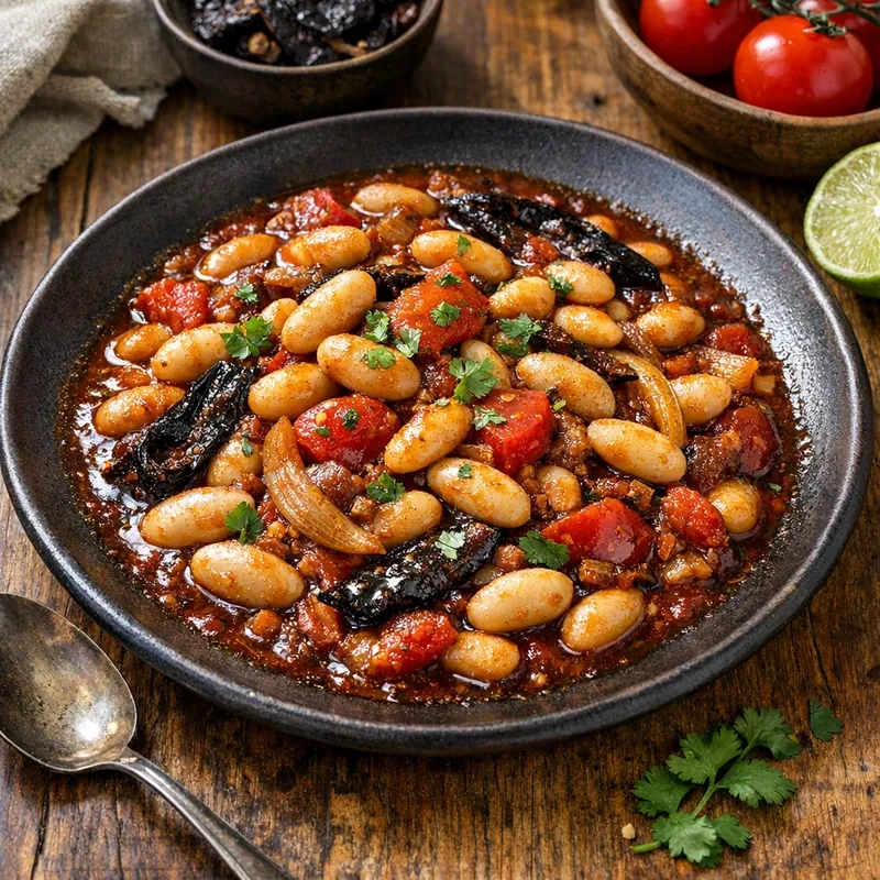 Alubias Blancas en Salsa de Chile Pasilla con Tomate