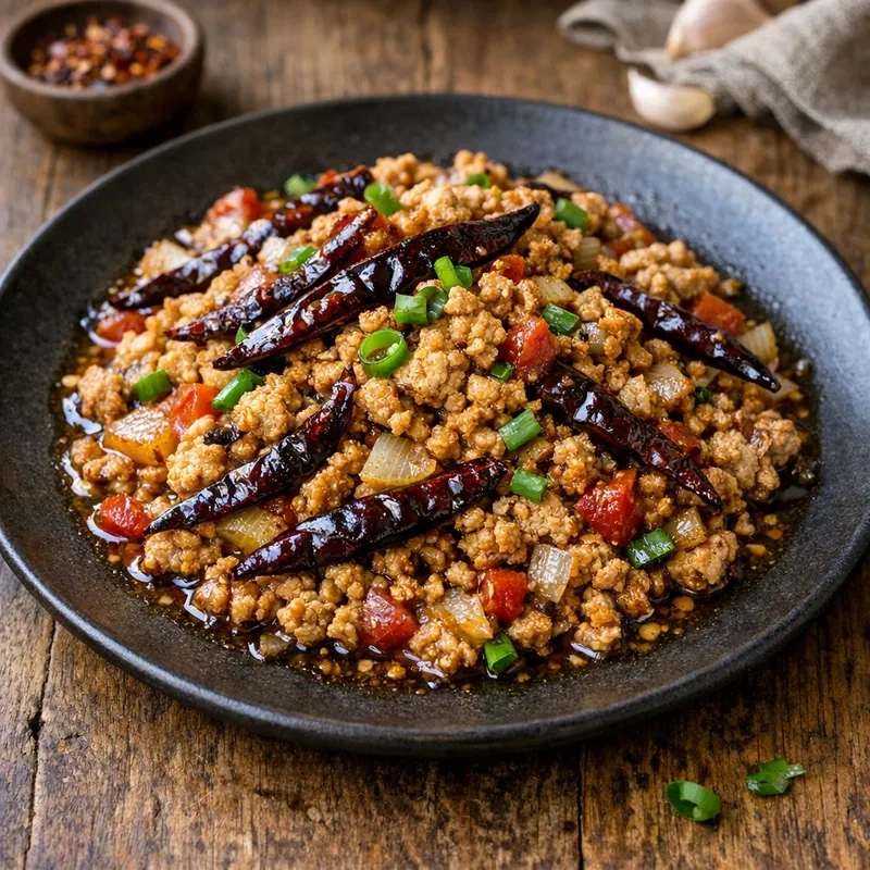 Carne Molida de Pavo al Ajillo con Tiras de Chile Guajillo