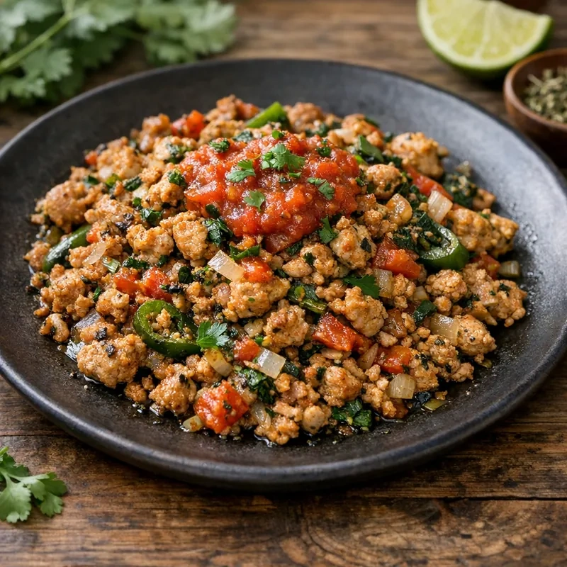 Carne Molida de Pavo al Comal con Hierbas de Olor