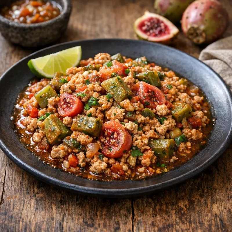 Carne Molida de Pavo con Nopales y Xoconostle