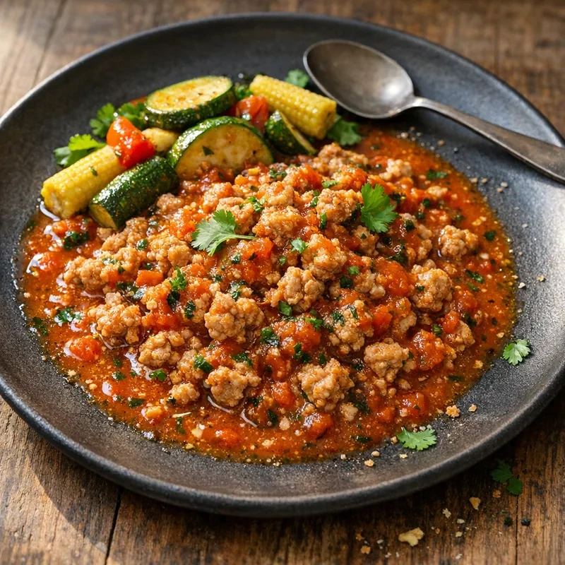 Carne Molida de Pavo en Salsa Martajada de Jitomate y Cilantro