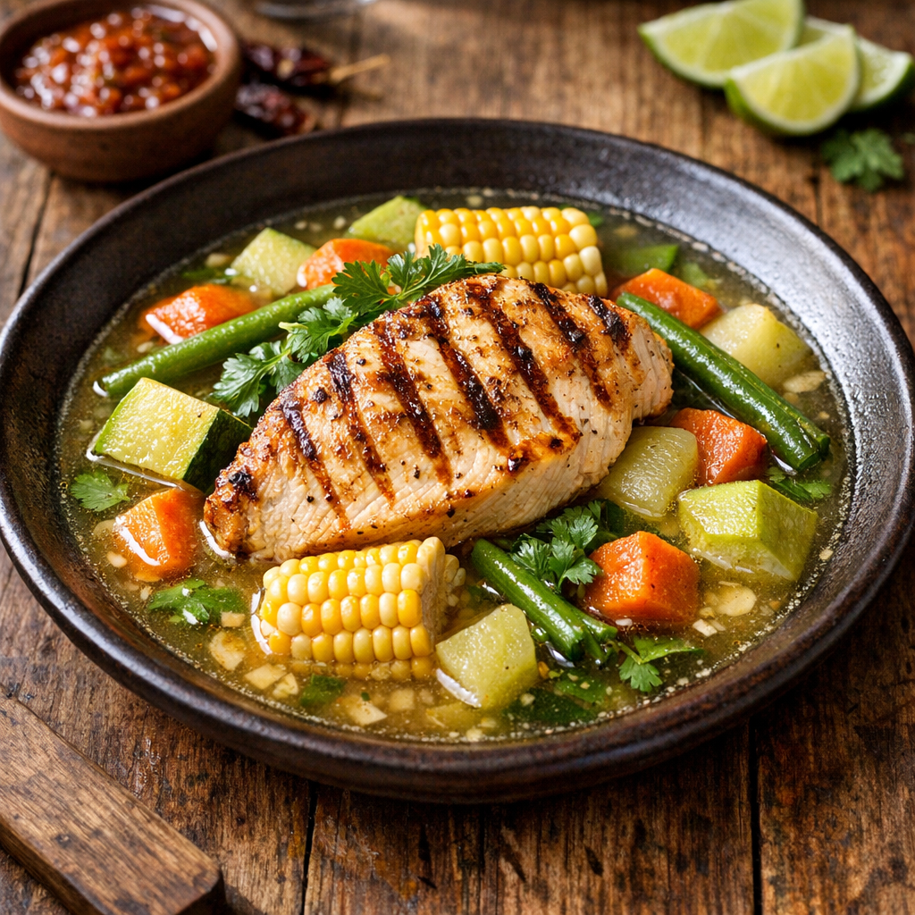 Pechuga de Pavo a la Parrilla en Mole de Olla Claro
