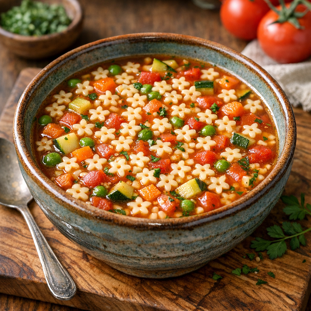 Sopa de Estrellitas con Verduras Picadas y Jitomate