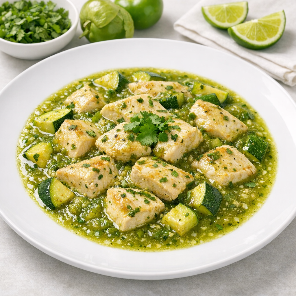 Pollo en Salsa Verde de Tomate con Calabacitas
