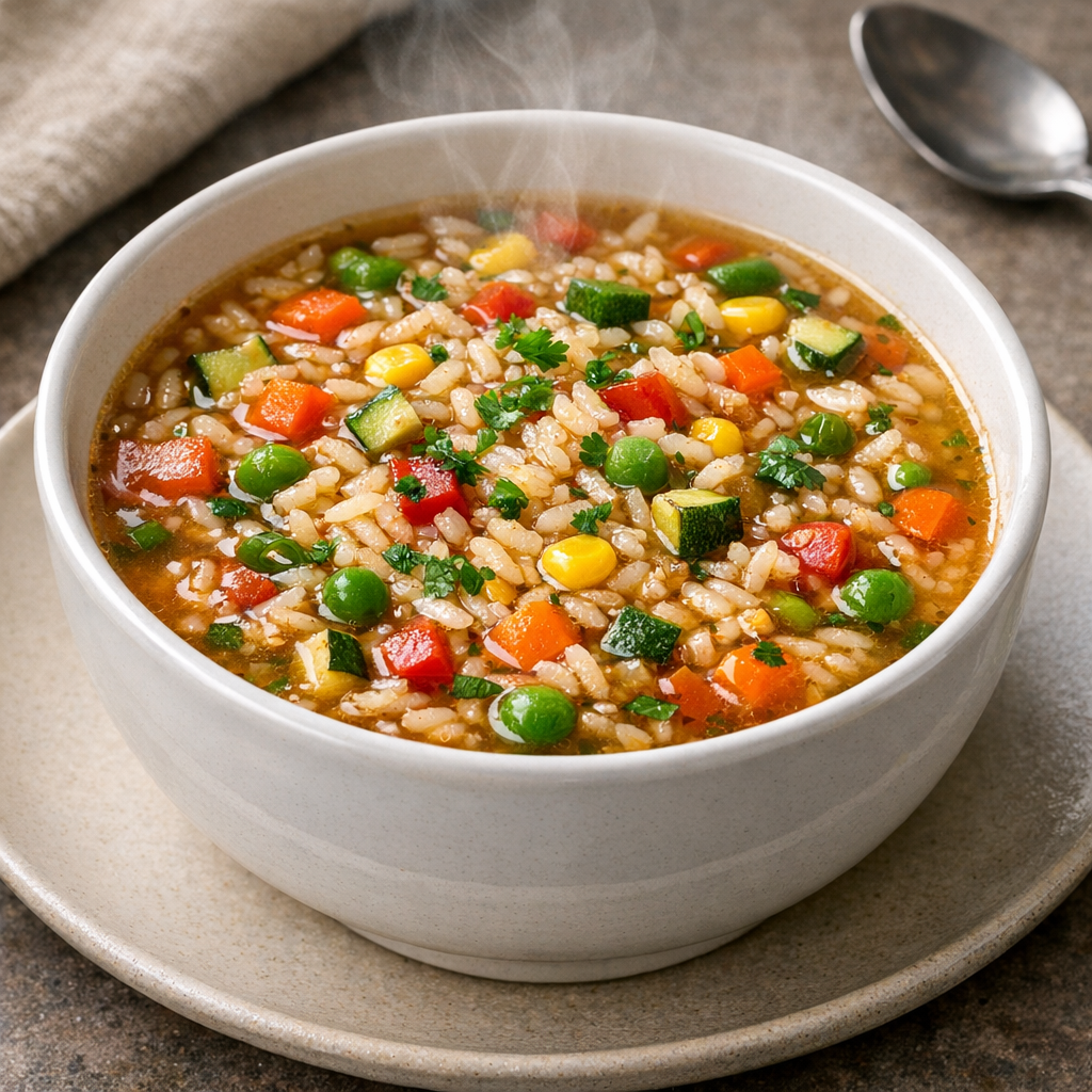 Sopa Seca de Arroz con Verduras Picadas