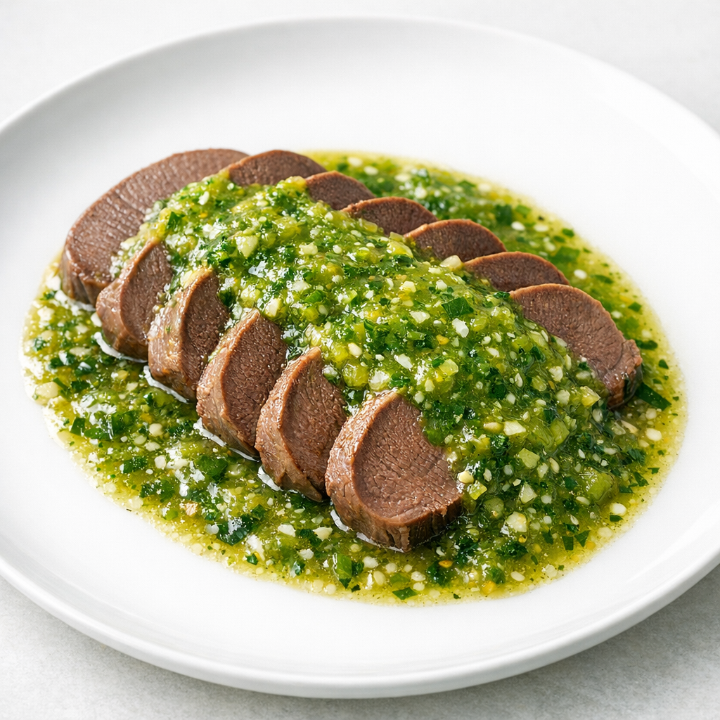 Lengua de Res Magra en Salsa Verde de Tomate