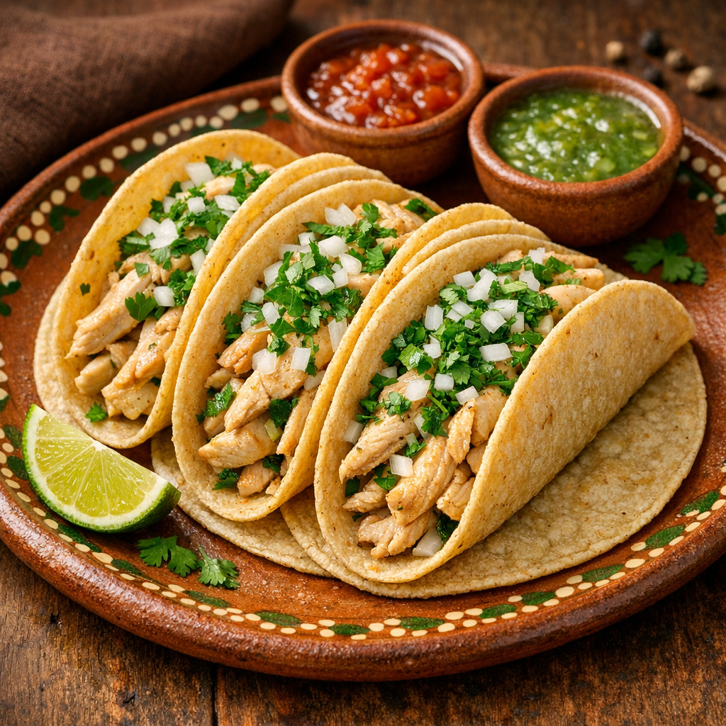 Tacos de Maíz Nixtamalizado de Pollo al Vapor
