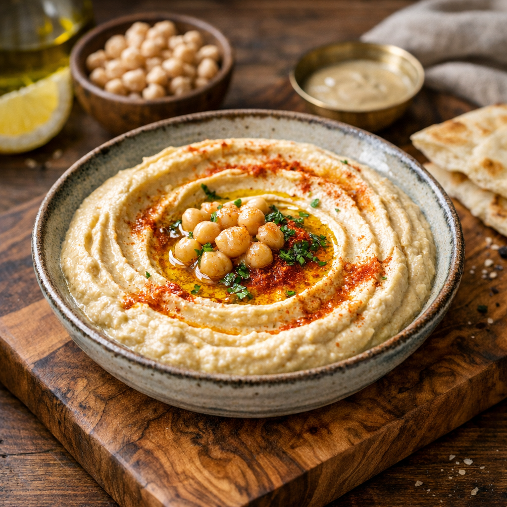 Hummus Tradicional de Garbanzo con Tahini y Paprika