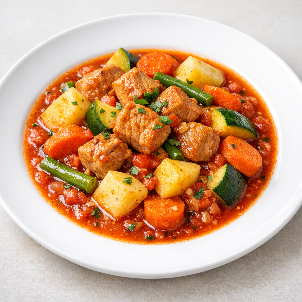 Puerco con Verduras en Caldillo de Jitomate