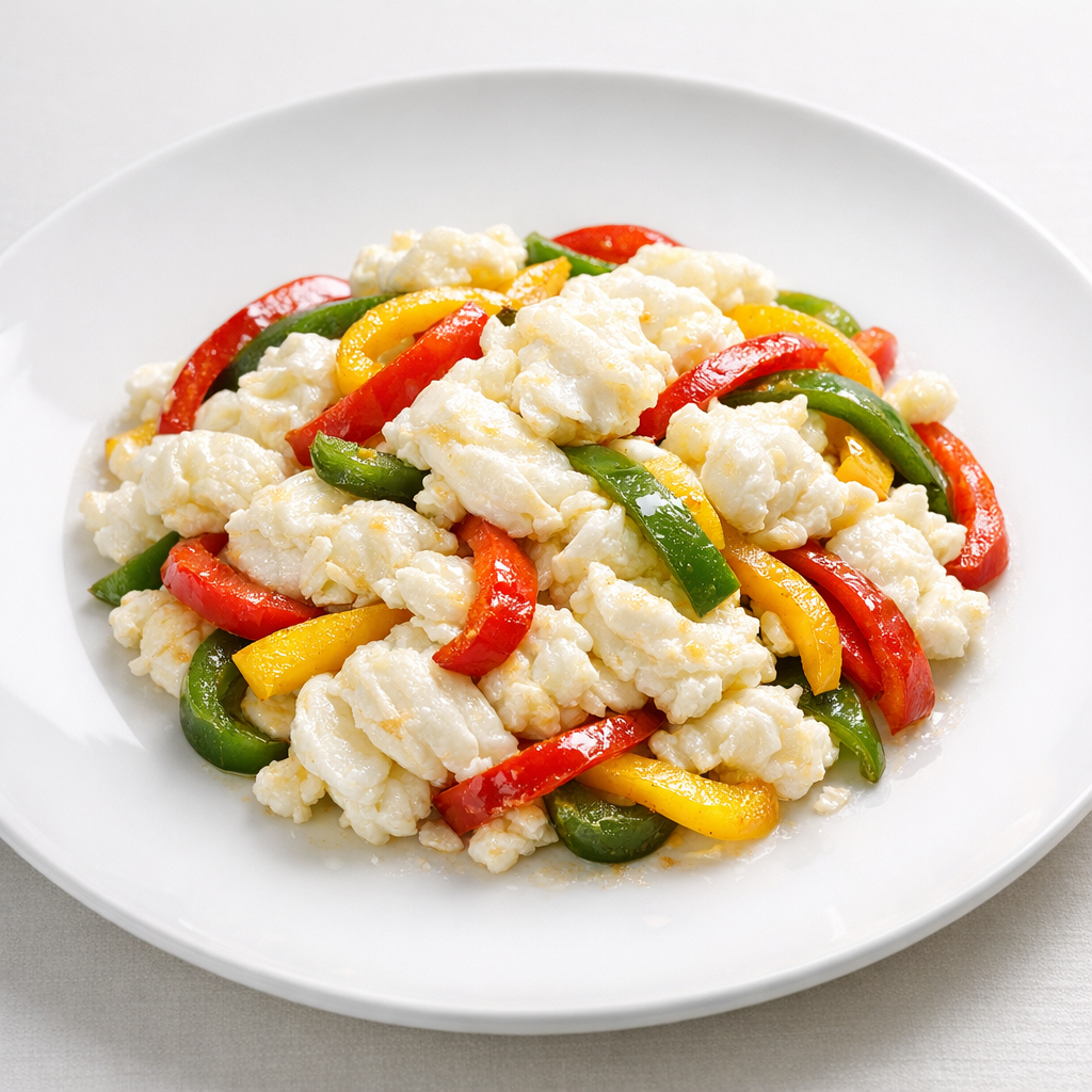Claras de Huevo Salteado con Pimientos Morrones