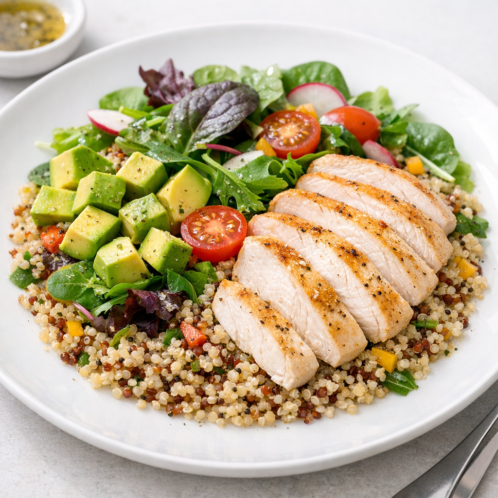Ensalada Tibia de Quinoa con Pollo y Aguacate