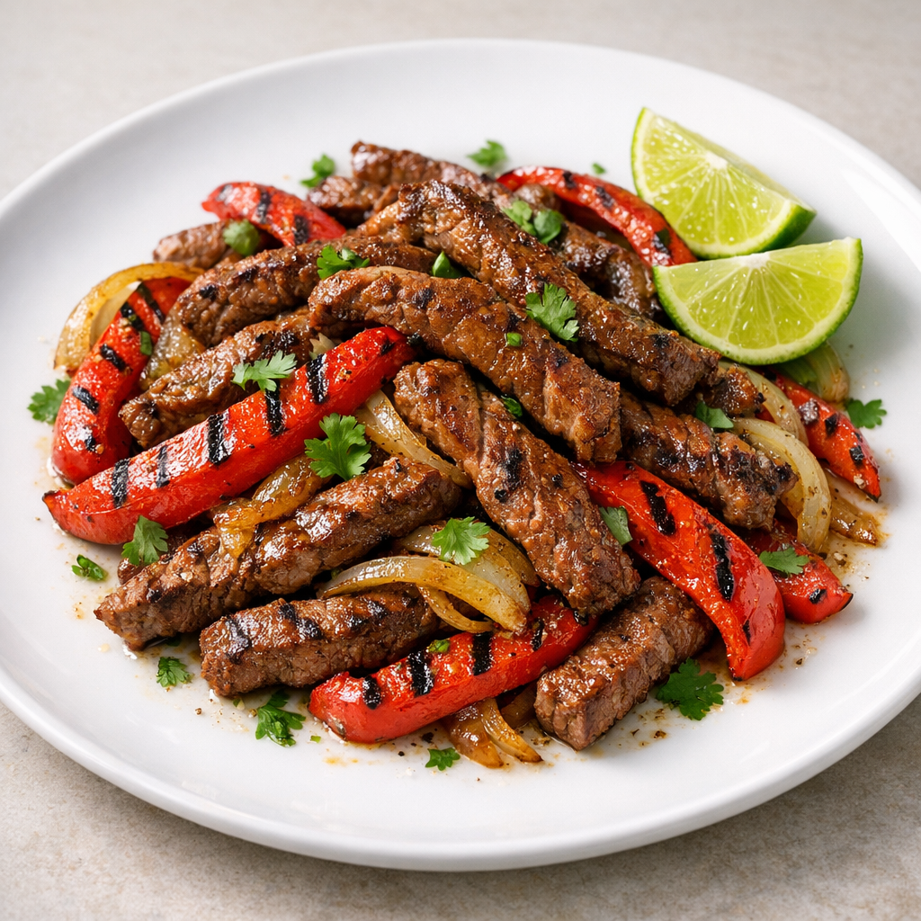 Fajitas de Res Magra con Pimiento Rojo al Comal
