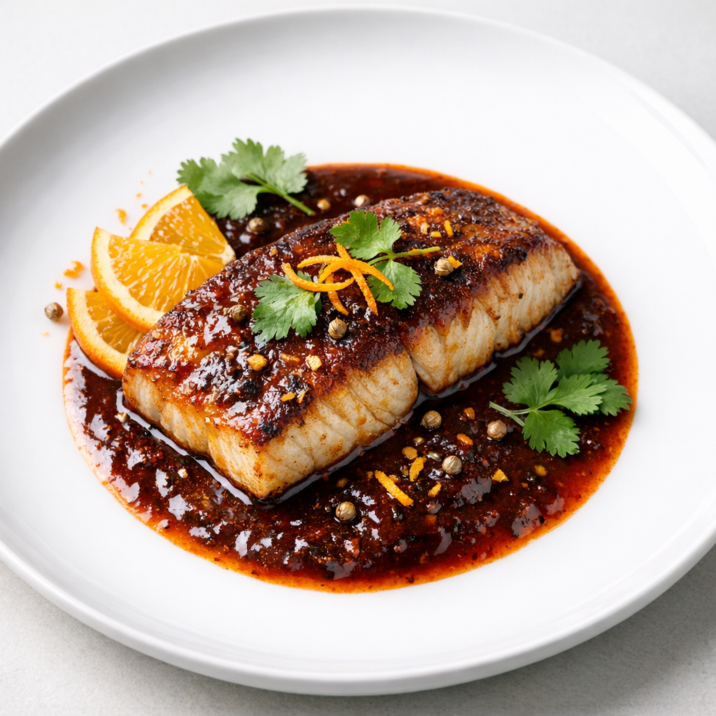 Filete de Corvina en Adobo de Chile Pasilla y Naranja