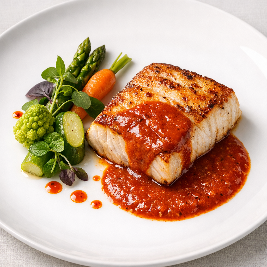 Filete de Corvina en Salsa de Chile Cascabel y Tomate