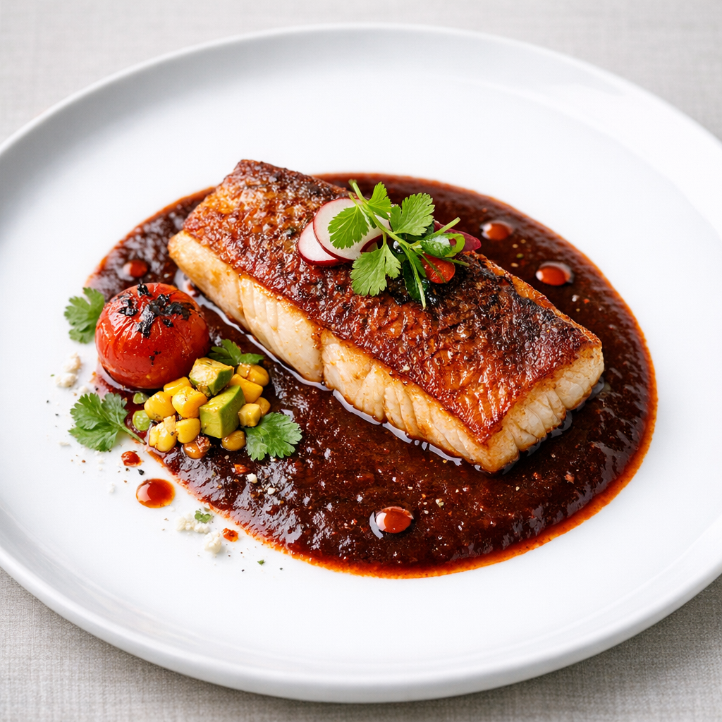 Filete de Huachinango en Salsa de Chile Pasilla con Tomate