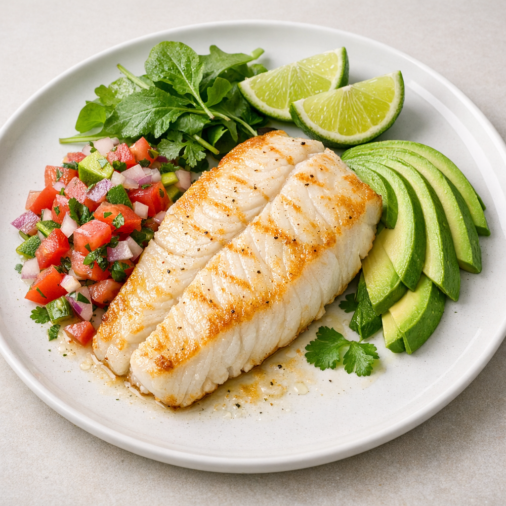 Filete de Pescado Blanco con Pico de Gallo y Aguacate