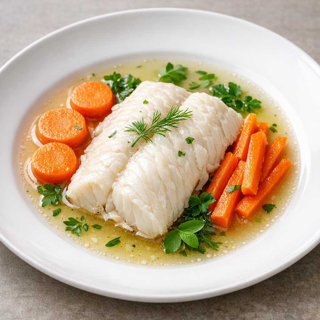 Filete de Pescado Blanco en Caldillo Claro con Zanahoria