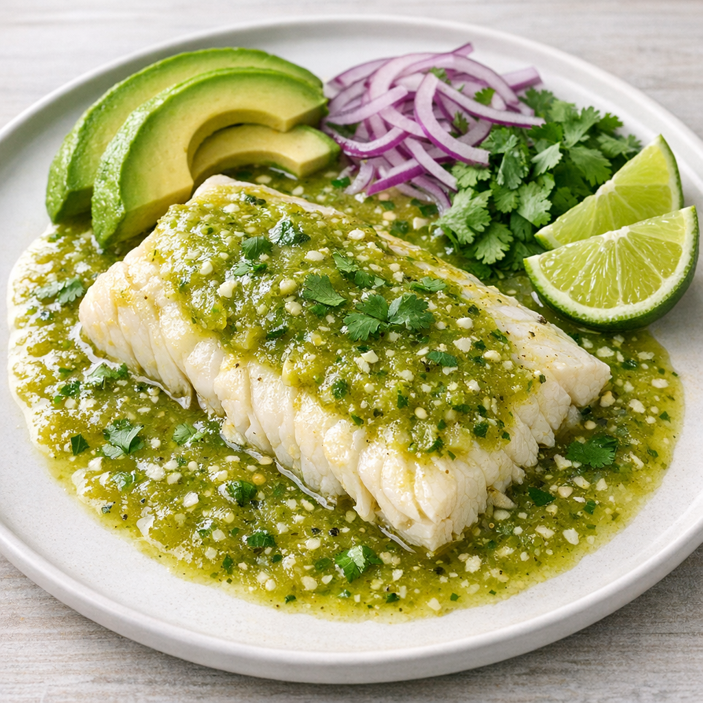 Filete de Pescado Blanco en Salsa Verde de Tomatillo