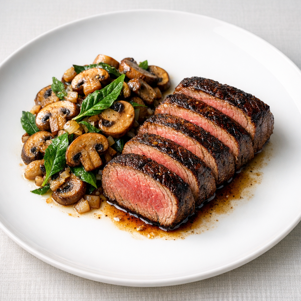 Filete de Res Magra con Champiñones al Epazote