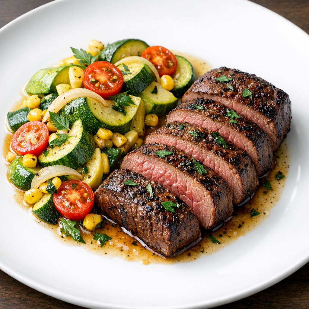 Filete de Res Magro al Epazote con Calabacitas Criollas