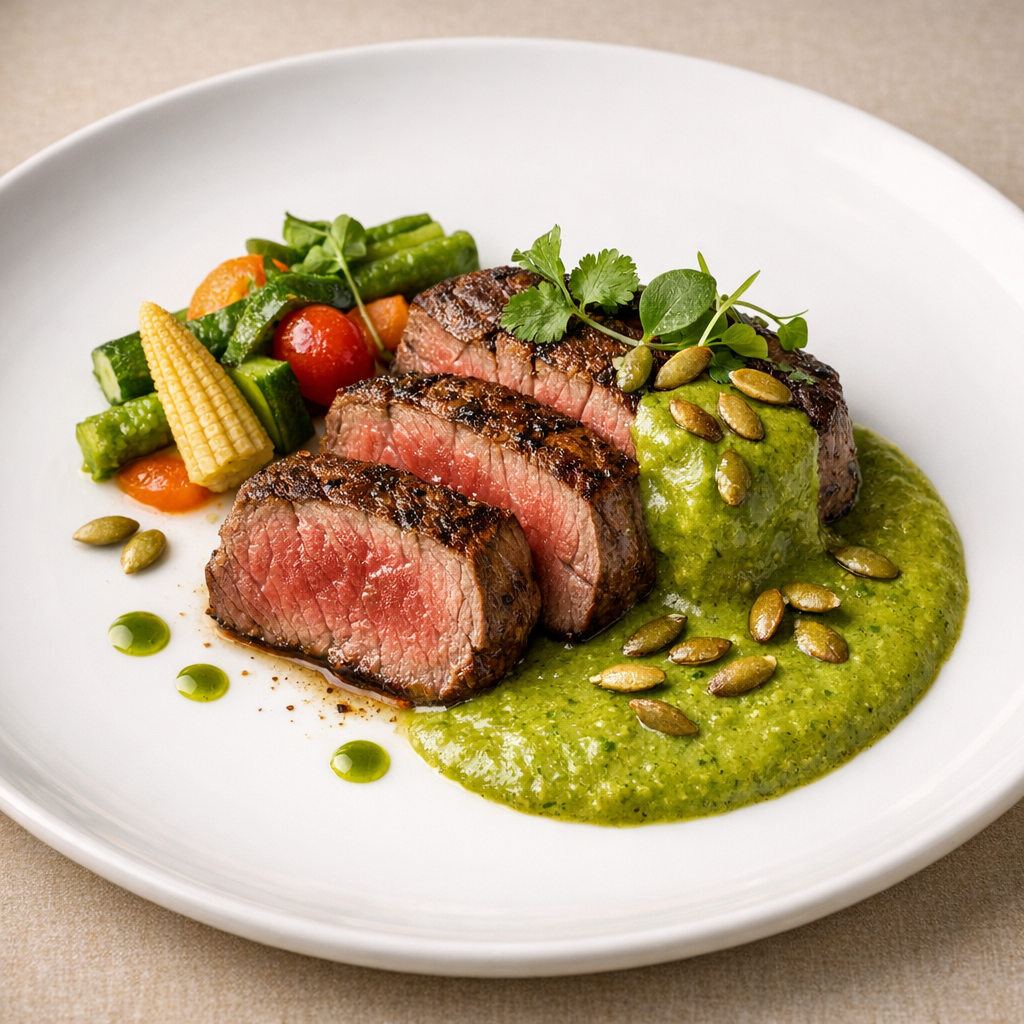 Filete de Res Magro al Pipian Verde de Pepita de Calabaza