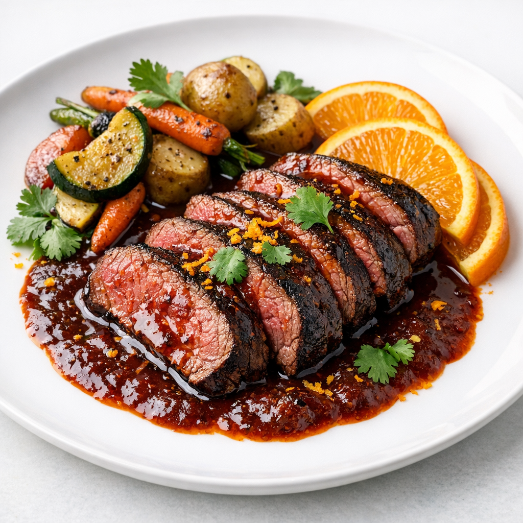 Filete de Res Magro en Adobo de Chile Ancho y Naranja