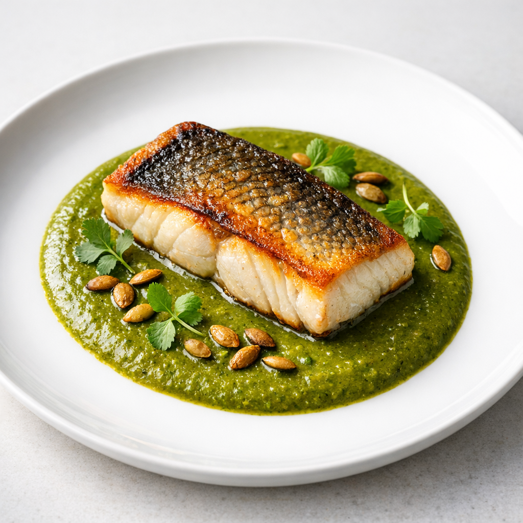 Filete de Robalo al Pipian Verde de Pepita de Calabaza