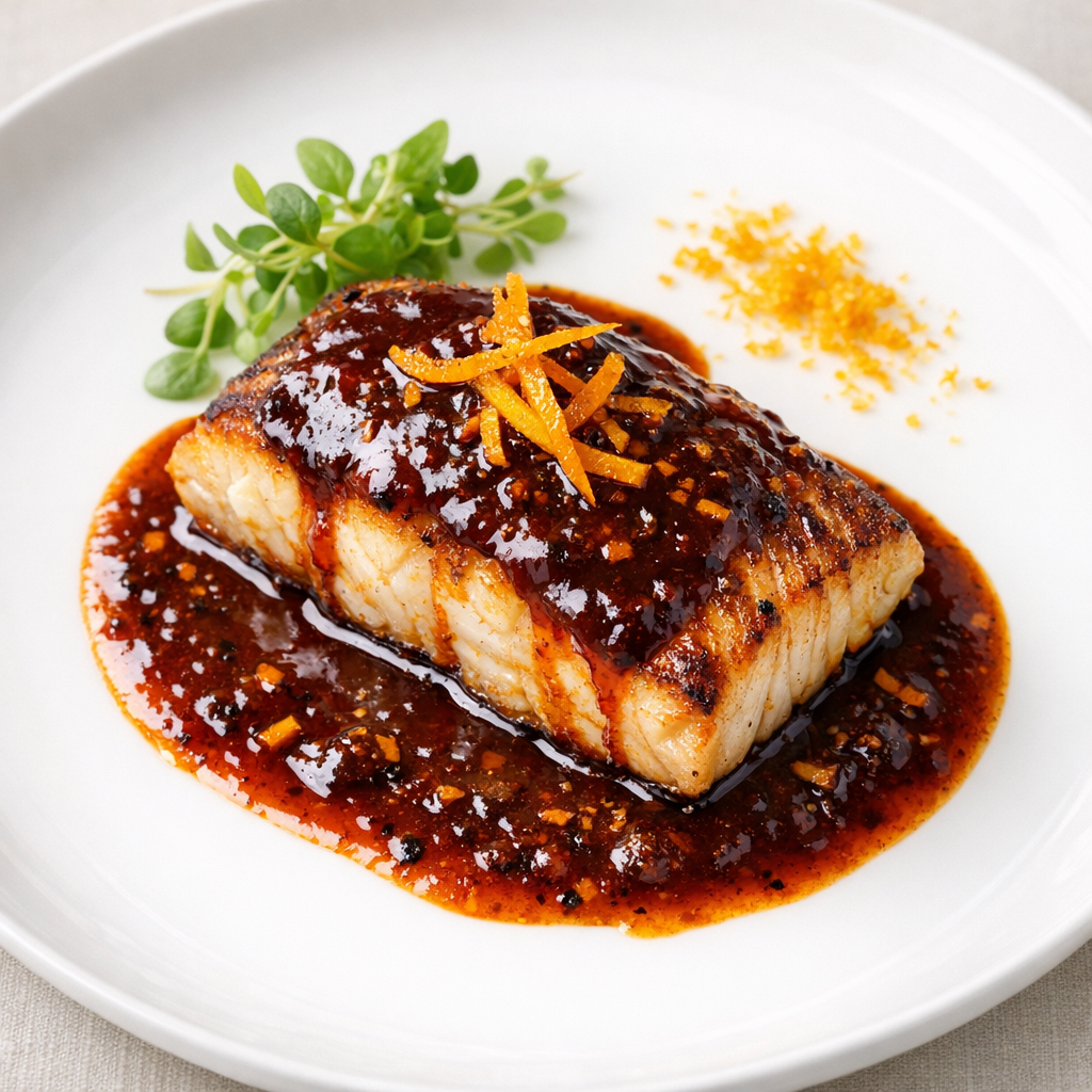 Filete de Robalo en Adobo de Chile Ancho y Naranja